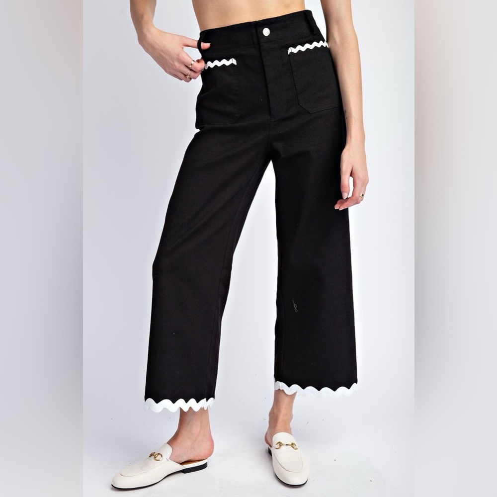 Ric Rac Trim Soft Wash Wide Leg Pants - eesome